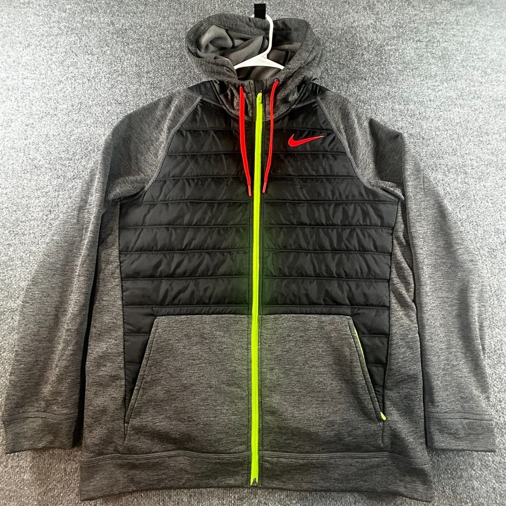 Men's Nike Hybrid Puffer Jacket Full-Zip Hoodie Gray Black Size L Large